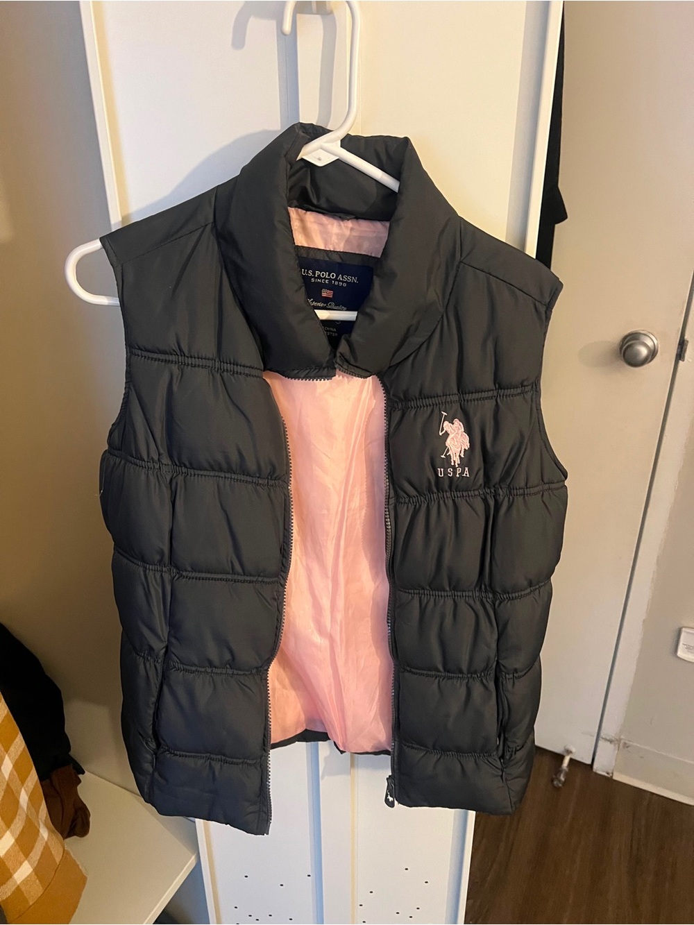 U.S. Polo Assn. Black Quilted Vest with Pink Lining